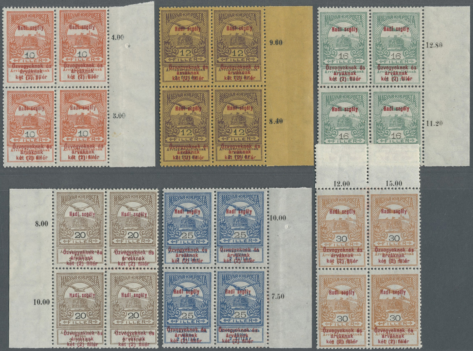 **/ Ungarn: Kriegshilfe 1914 Postfrisch In Randviererblocks. Mi.Wert Für Falz Bereits 560,- € - Lettres & Documents