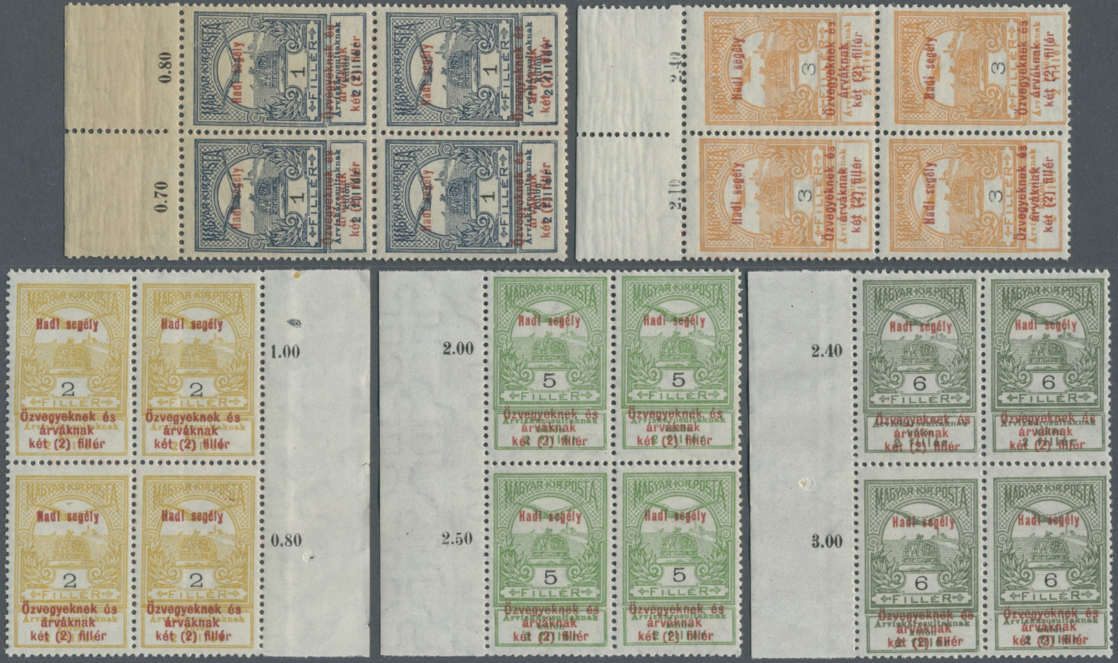 **/ Ungarn: Kriegshilfe 1914 Postfrisch In Randviererblocks. Mi.Wert Für Falz Bereits 560,- € - Covers & Documents