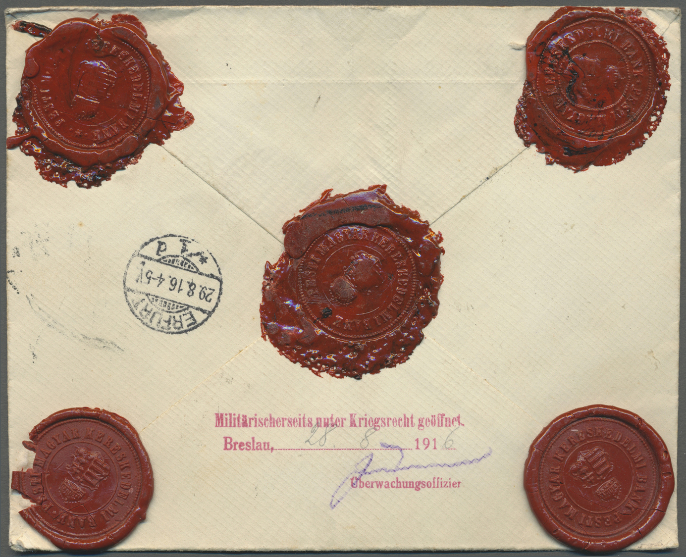 Br Ungarn: 1916, 30 F Und 60 F Auf Zwei Zensurbriefen Von Budapest Nach Erfurt, Rückseitig Roter Stempel "Militär - Covers & Documents