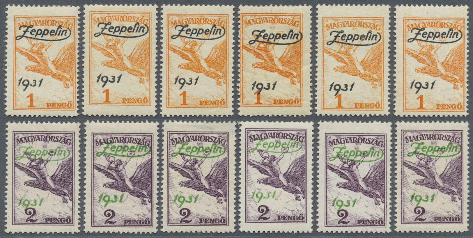 * Ungarn: 1931, Zeppelin Beide Werte Je 6x Ungebraucht Mit Falzspuren, Mi. € 1.200,-- Für Postfrisch - Lettres & Documents