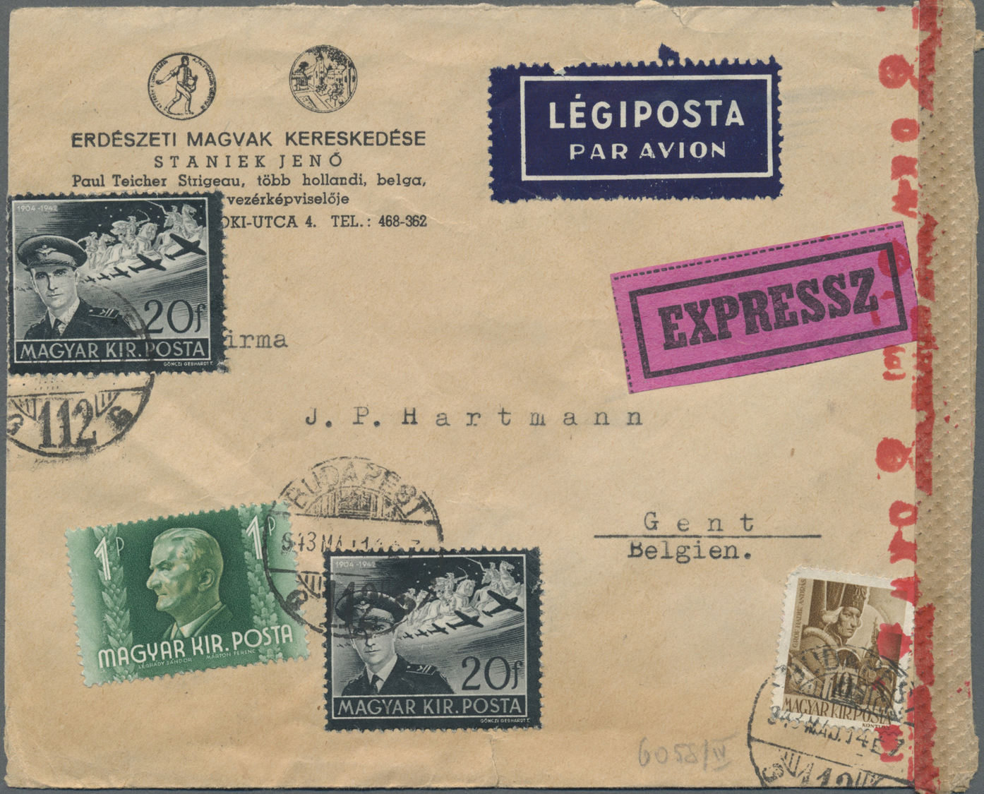 Br Ungarn: 1943, Zwei Buntfrankierte (Express)Luftpost-Briefe Von Budapest Nach Gent, Belgien, Dabei 1x OKW Zensu - Briefe U. Dokumente