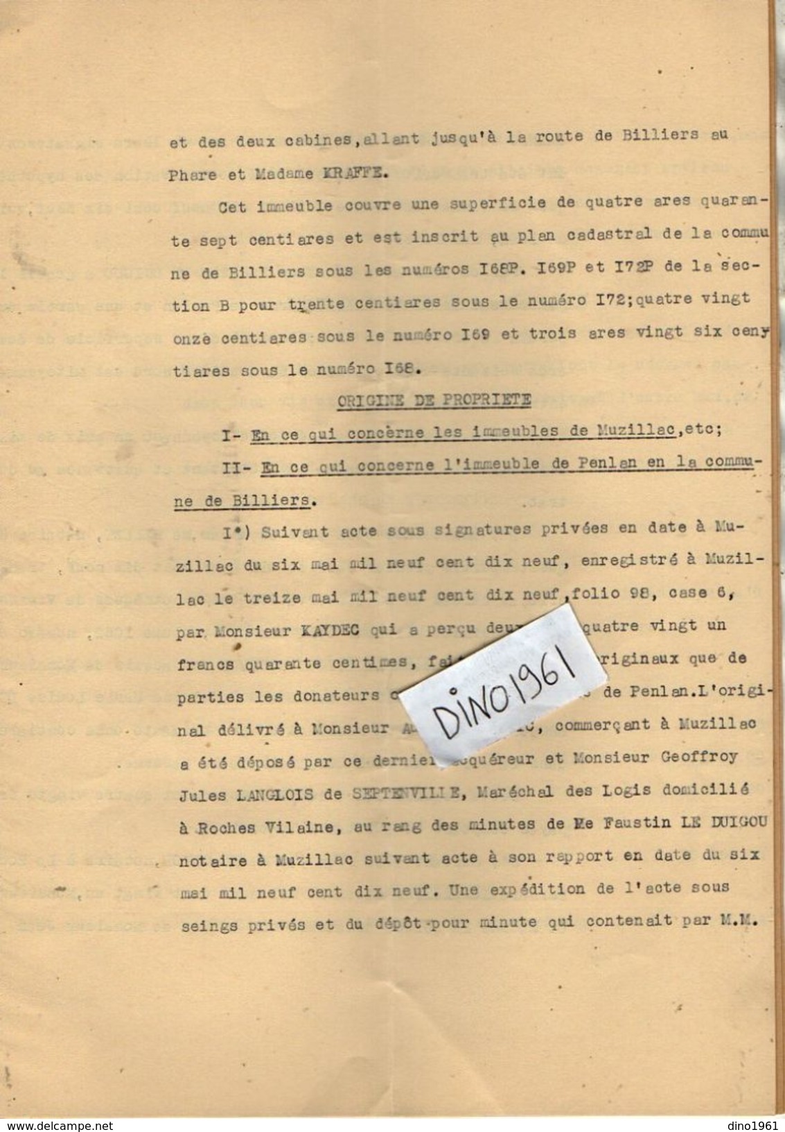 VP10.836 - MUZILLAC - Acte De 1938 - Donation & Partage Par Mr & Mme LE DUIGOU à Leurs ENFANTS - Collections