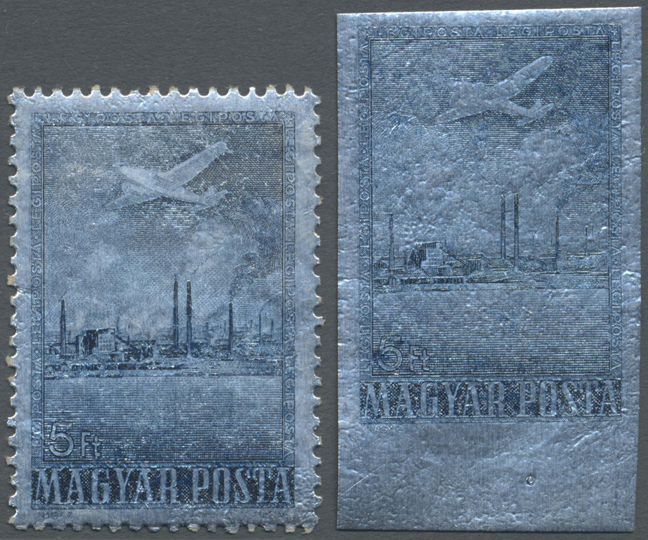 ** Ungarn: 1955, Internationaler Buntmetallkongress 5 Ft. Schwarzblau Auf Silber Gezähnt Sowie UNGEZÄHNT Vom Unte - Covers & Documents