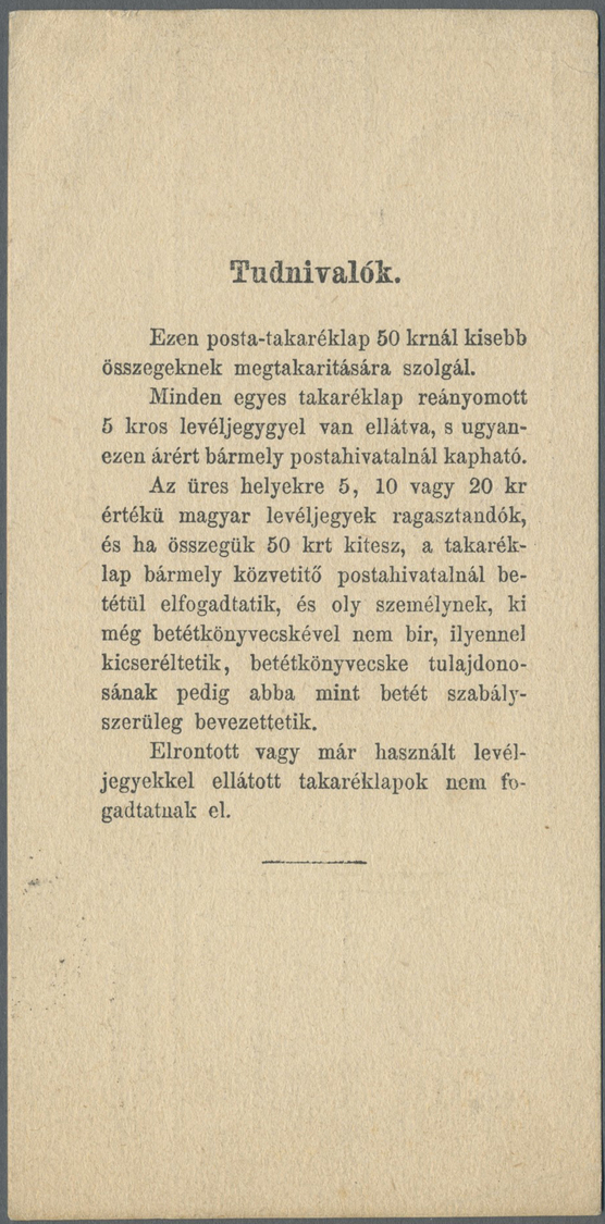 GA Ungarn - Ganzsachen: 1894, Postspar-Karte 5 Kr. Rot Unbeanstandet Verwendet Als Postkarte Von "BUDAPEST 1894 A - Postal Stationery