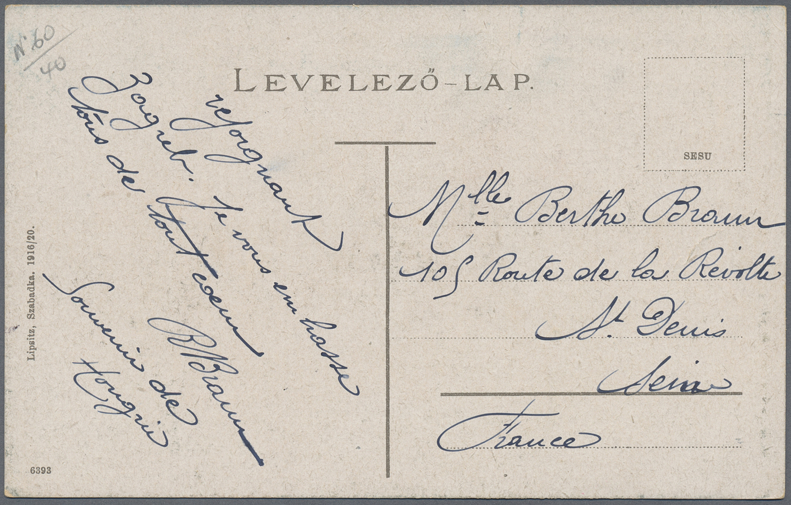 Br Ungarn - Besonderheiten: 1919 (ca.). Stampless Picture Post Card Of 'Szabadka Varoshaza' Addressed To France C - Autres & Non Classés
