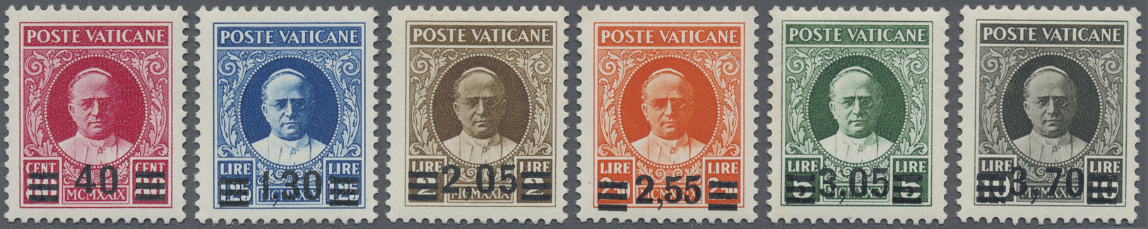 ** Vatikan: 1934, Papst Pius XI., Provisorien-Ausgabe, 6 Werte, Postfrischer Luxussatz, Signiert A.Diena Und  Vos - Lettres & Documents