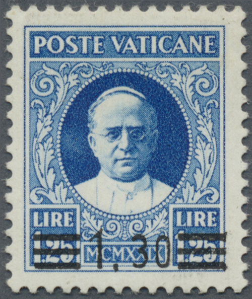 * Vatikan: 1934, Provisional Issue 1,30 On 1,25 L. Blue With "thin Type" Overprint, Mint Hinged, A Fine And Very - Lettres & Documents