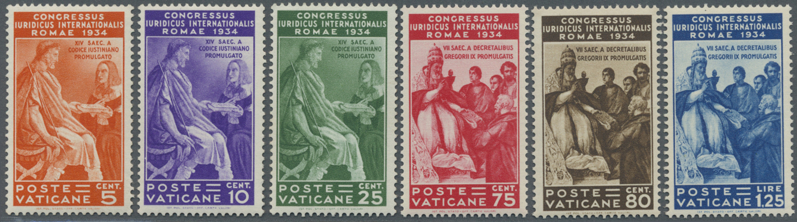 ** Vatikan: 1935, 5 C. - 1.25 L. Juristenkongreß In Tadellos Postfrischer Erhaltung, M€ 800,- (Sass. 41-46 ~ 1200 - Lettres & Documents