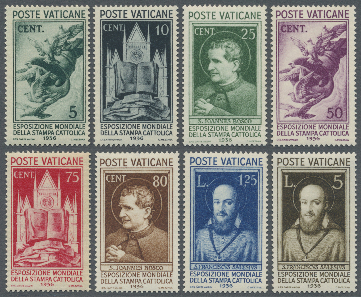 ** Vatikan: 1936, Weltausstellung Der Katholischen Presse Als Postfrischer Satz, Teils Mit Gummibräunungen. - Lettres & Documents