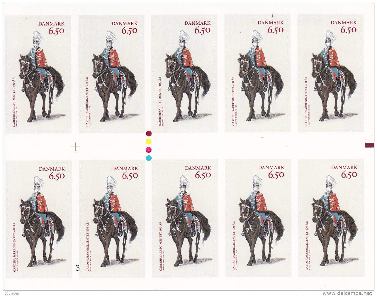 Denmark MNH 2014 Booklet Of 10 6.50k Officer On Horseback 400th Anniversary Guard Hussar Regiment - Neufs