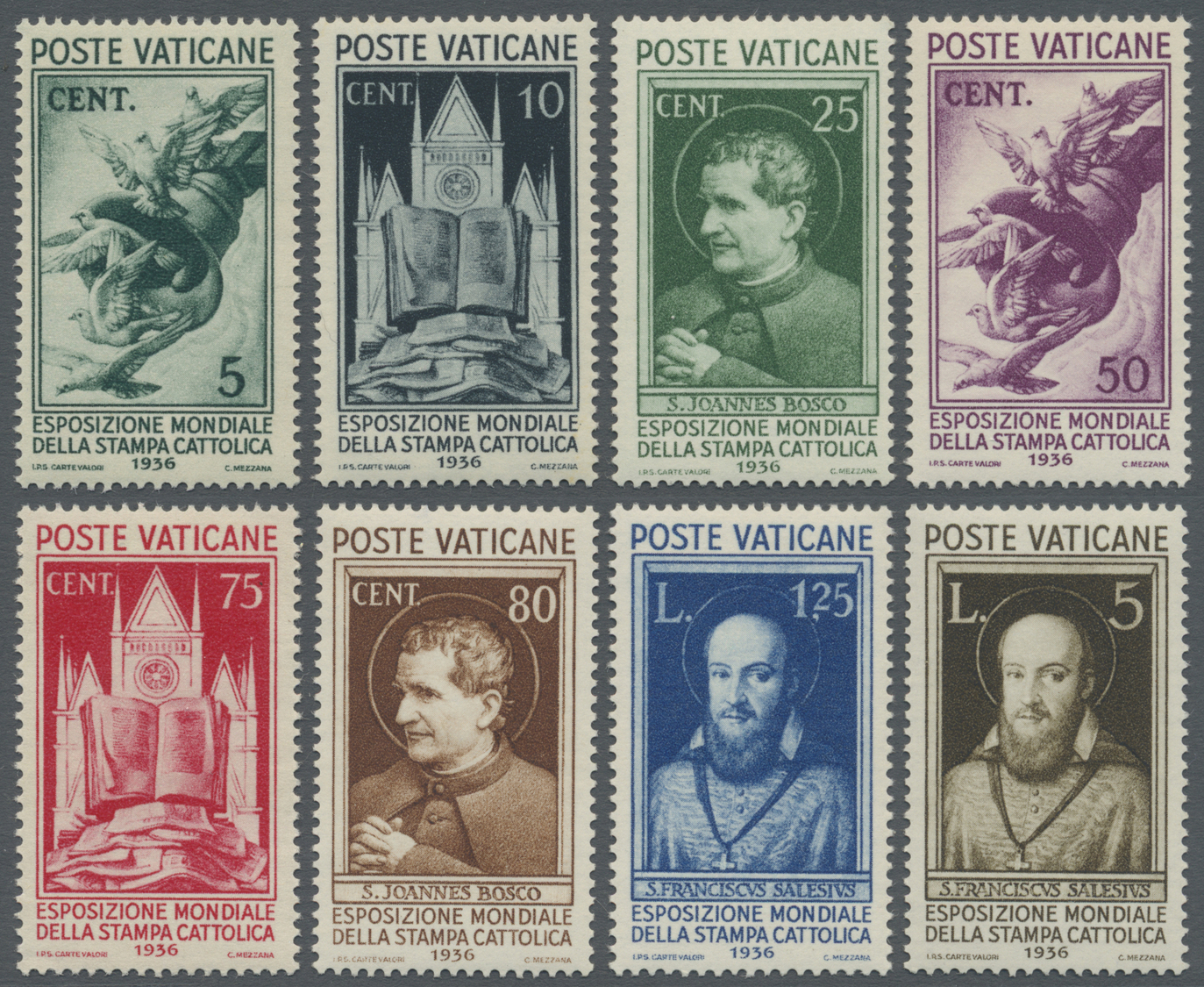 ** Vatikan: 1936, Weltausstellung Der Katholischen Presse Als Postfrischer Satz, Teils Mit Gummibräunungen. - Lettres & Documents