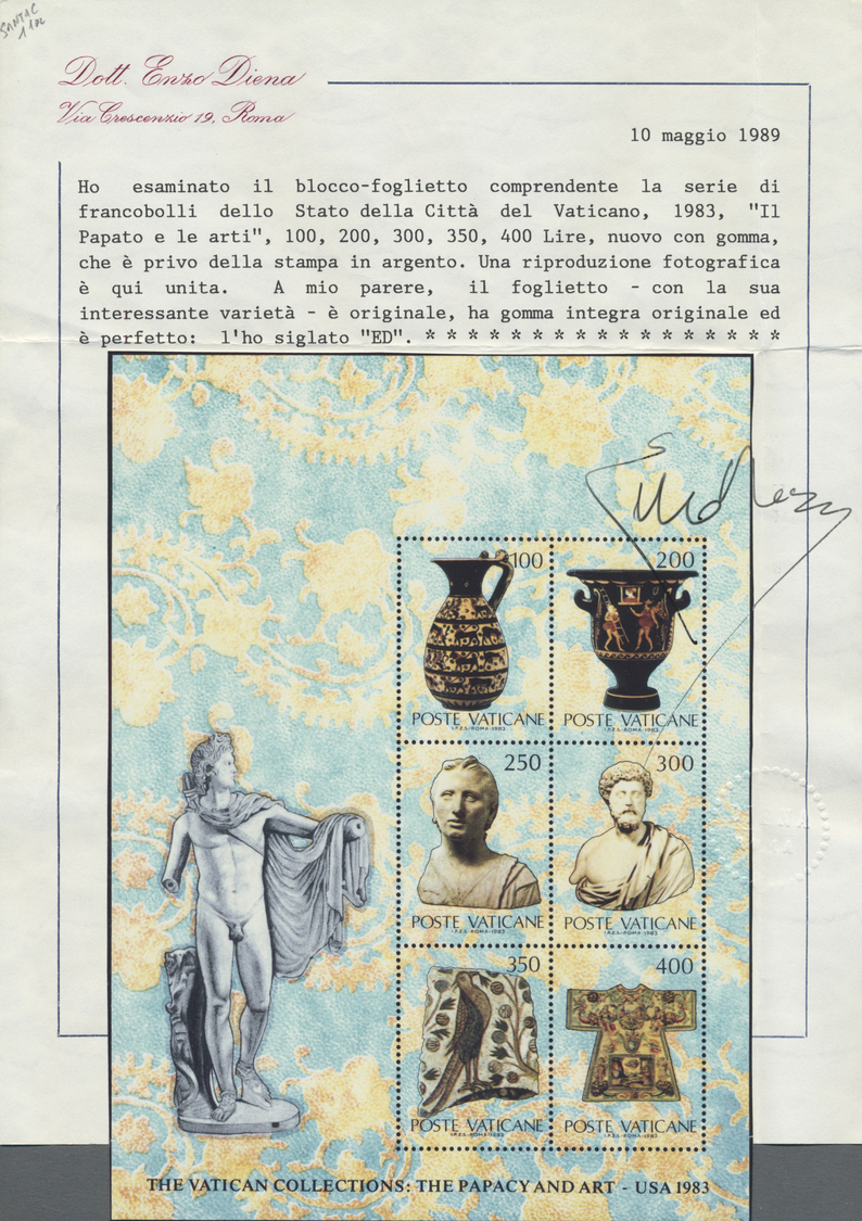 ** Vatikan: 1983, Vatican Artwork, Souvenir Sheet Showing Variety "missing Impression Of Silver Colour (CITTA DEL - Lettres & Documents