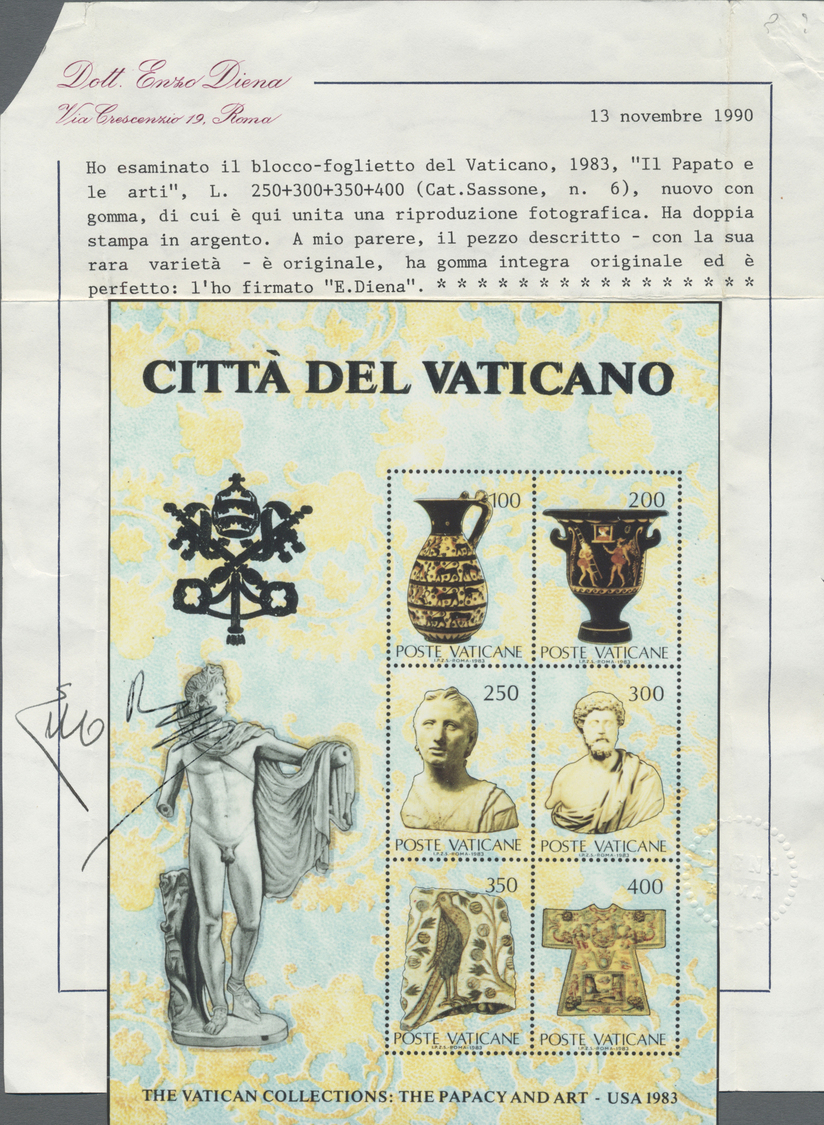 ** Vatikan: 1983, Vatican Artwork, Souvenir Sheet Showing Variety "double Impression Of Silver Colour (CITTA DEL - Lettres & Documents