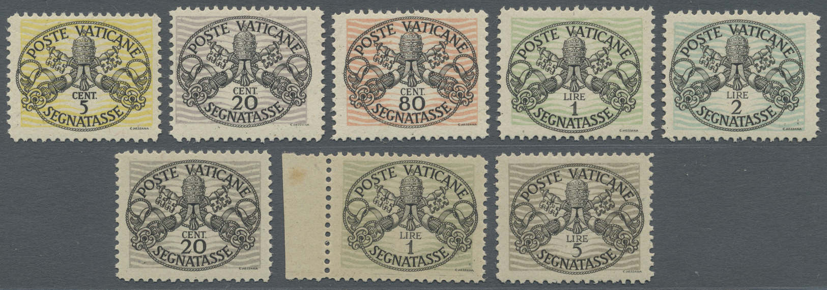 ** Vatikan - Portomarken: 1945, 8 Marken Incl. 8x/y II, 10x/yII Und 12yII, Etc. (only 12xII Is Missing), 5 C With - Taxes