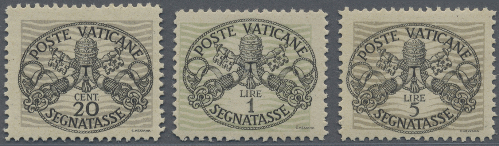 ** Vatikan - Portomarken: 1946, Wappenzeichnung, Breite Unterdrucklinien Auf Grauem Papier, "ottimamente Centrati - Taxes