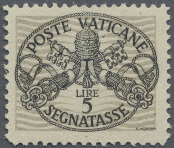 ** Vatikan - Portomarken: 1946, Wappenzeichnung  5 L, Breite Unterdrucklinien Auf Sehr Seltenem Weißen Papier, Pe - Taxes