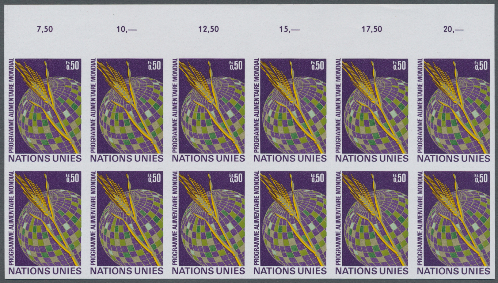 ** Vereinte Nationen - Genf: 1971. Ungezähnter OR-12er-Block Für Die Ausgabe "Welternährungsprogramm" Mit Abbildu - Unused Stamps