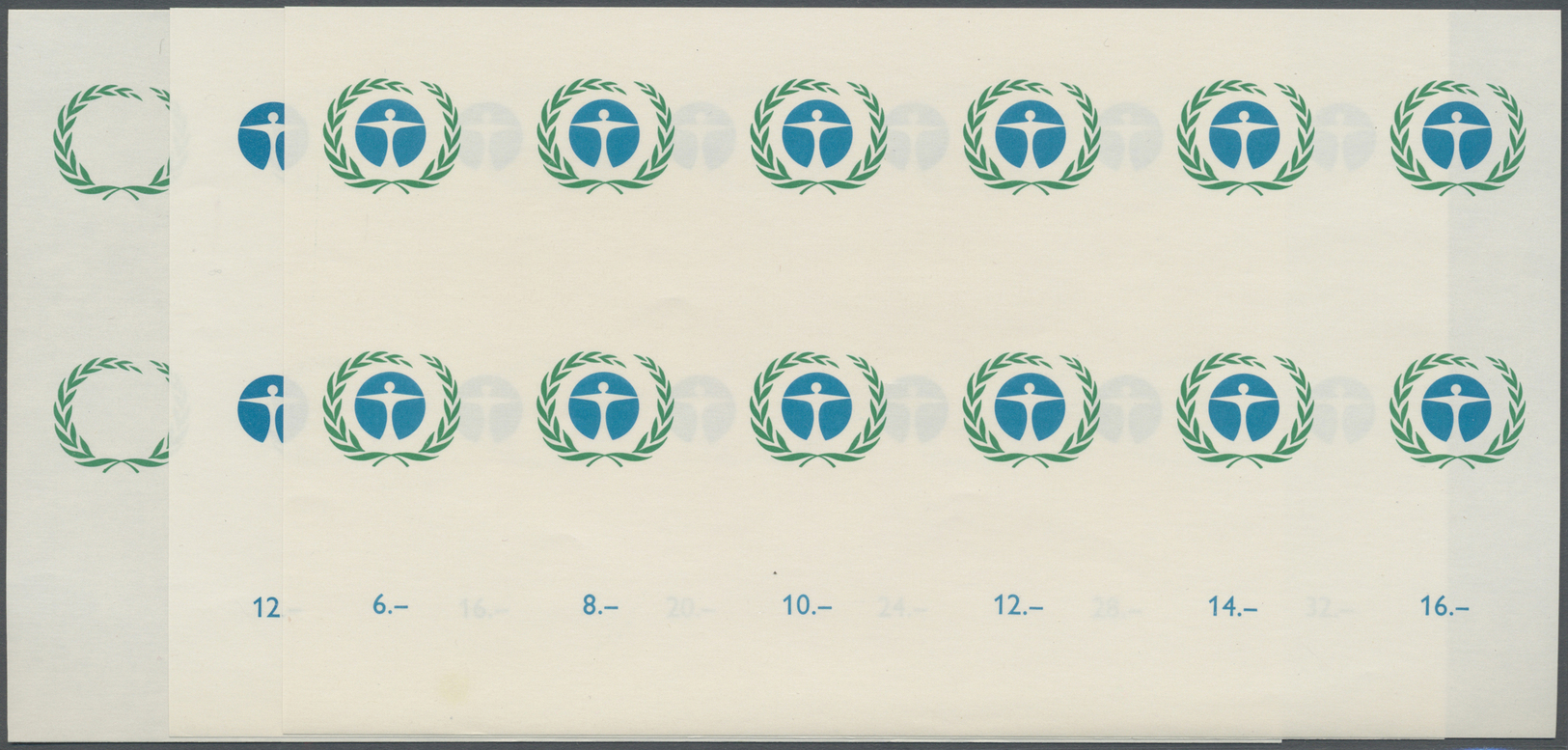 ** Vereinte Nationen - Genf: 1972. Progressive Proof (6 Phases) In Blocks Of 12 For The 40c Value Of The Issue "U - Unused Stamps