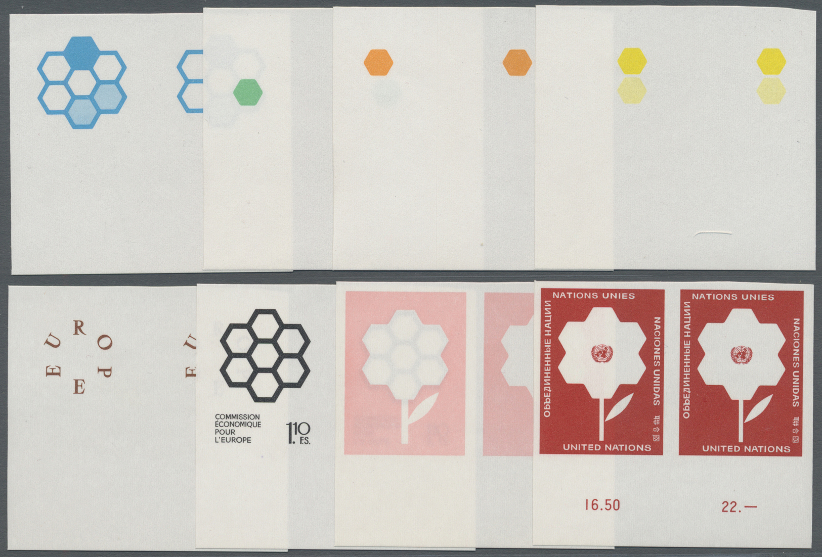 ** Vereinte Nationen - Genf: 1972. Progressive Proof (8 Phases) In Horizontal Bottom Margin Pairs For The Issue E - Unused Stamps