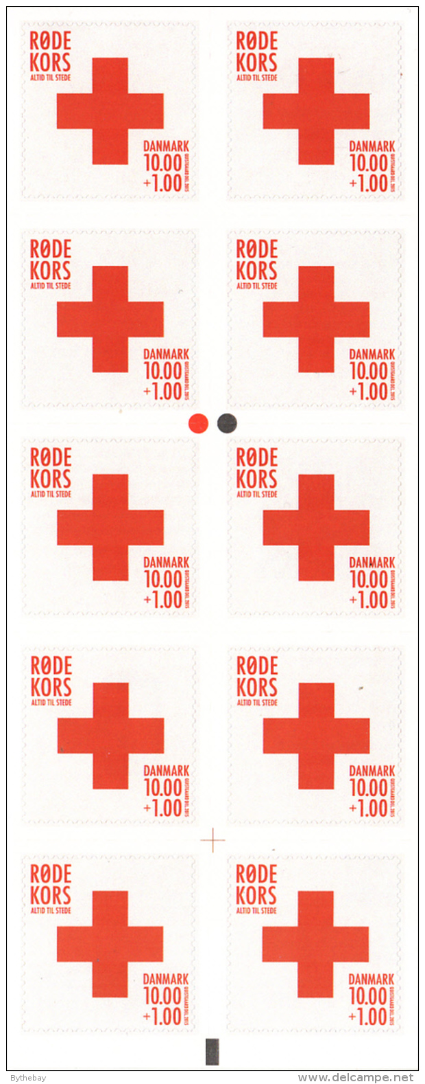 Denmark MNH 2015 Booklet Of 10 10k + 1k Red Cross - Carnets