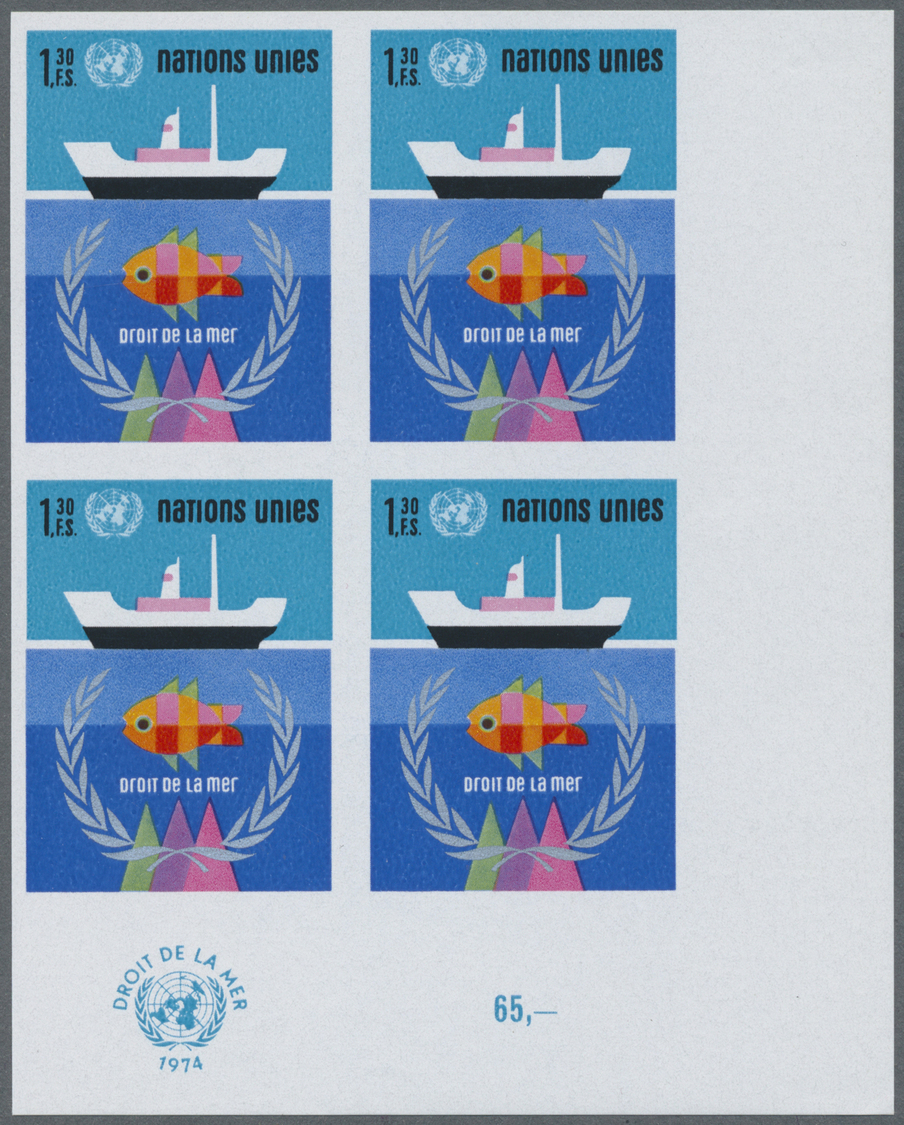 ** Vereinte Nationen - Genf: 1974. Ungezähnter ER-4er-Block Für Die Ausgabe "Seerechtskonferenz". UNO-Emblem Im U - Unused Stamps
