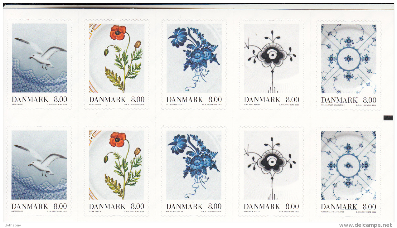 Denmark MNH 2016 Booklet Of 10 2 Each Of 5 8k Porcelain Designs - Unused Stamps