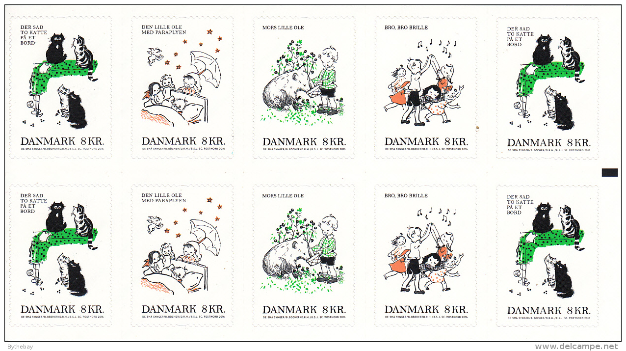 Denmark MNH 2016 Booklet Of 10 2 Each Of 5 8k Children's Songs - Ongebruikt
