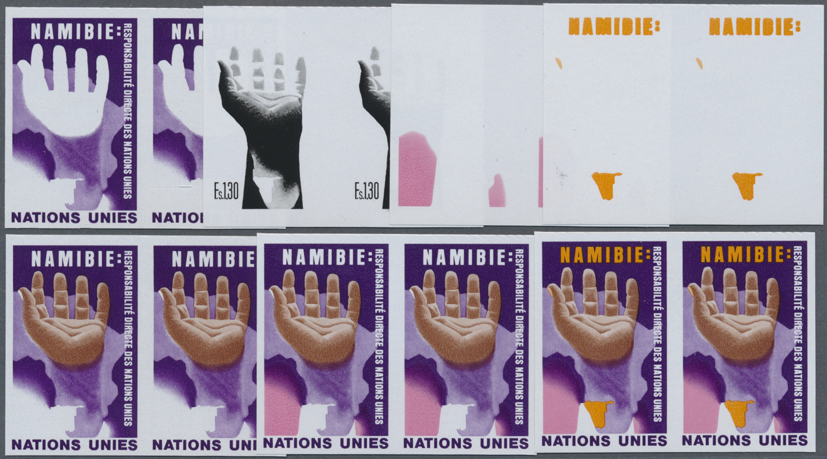 ** Vereinte Nationen - Genf: 1975. Progressive Proof (7 Phases) In Horizontal Pairs For The 1.30fr Value Of The S - Unused Stamps