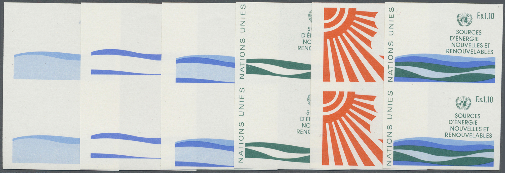 ** Vereinte Nationen - Genf: 1981. Progressive Proof (6 Phases) In Vertical Pairs For The Issue "UN Conference On - Unused Stamps