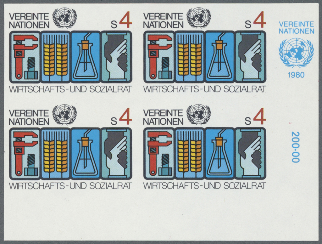 ** Vereinte Nationen - Wien: 1980. Ungezähnter ER-4er-Block Für 5s-Wert Der Ausgabe "ECOSOC". Mit UNO-Emblem Im S - Neufs