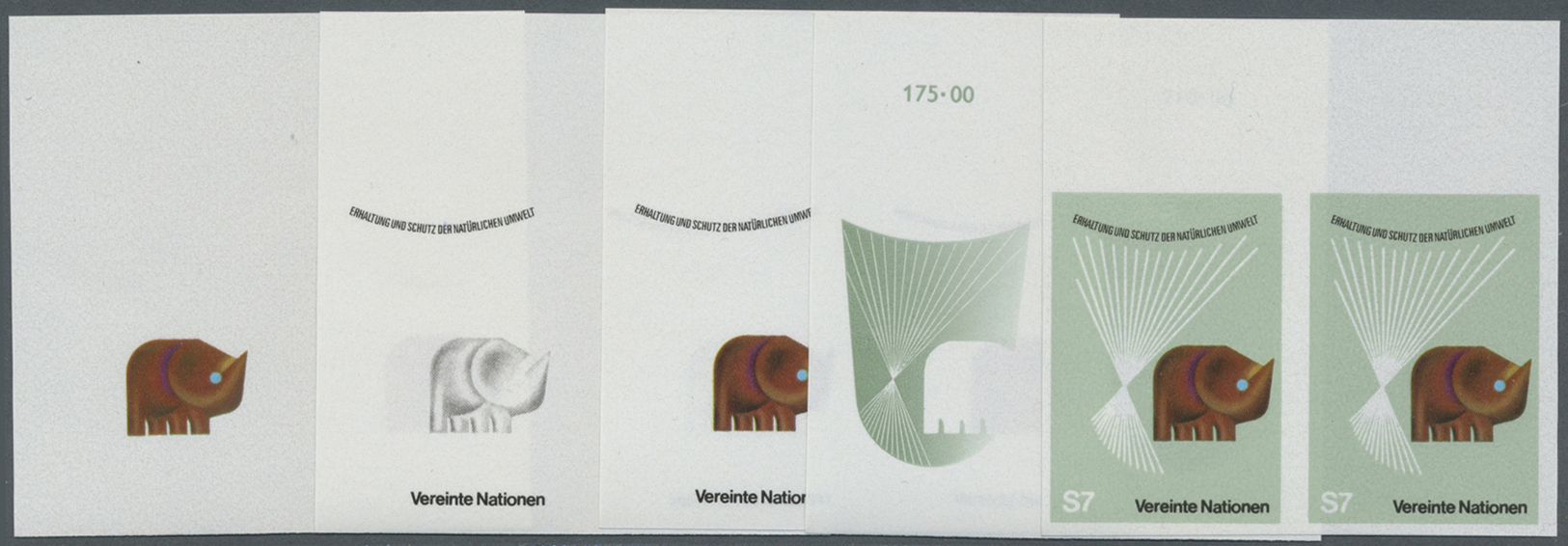 ** Vereinte Nationen - Wien: 1982. Progressive Proof (10 Phases) In Horizontal Pairs For The The 7s Value Of The - Unused Stamps