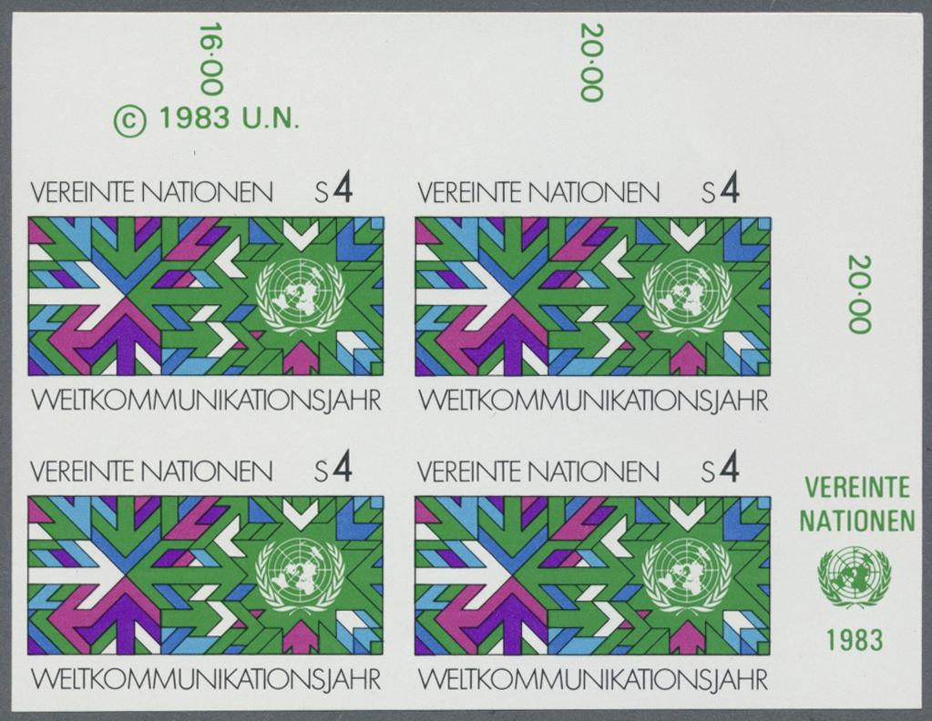** Vereinte Nationen - Wien: 1983. Ungezähnter ER-4er-Block Für Die Ausgabe "Weltkommunikationsjahr". Mit UNO-Emb - Neufs