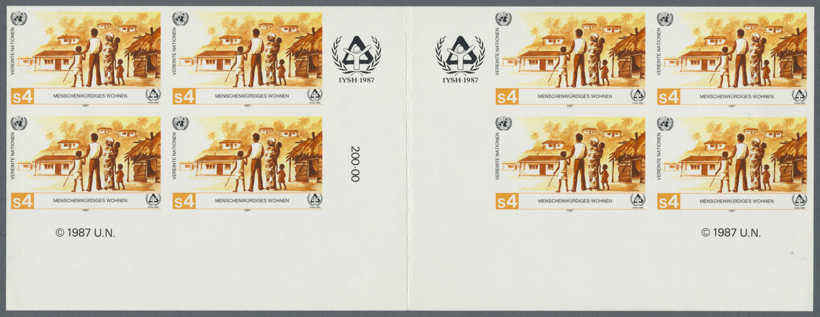 ** Vereinte Nationen - Wien: 1987. Zwischensteg-Unterrand-Block Mit 2 Ungezähnten 4er-Blöcken Für Den 4s Wert Der - Unused Stamps
