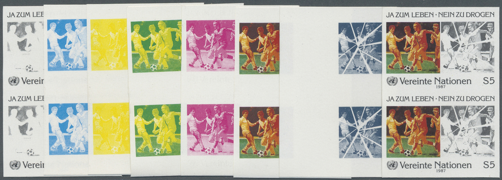 ** Vereinte Nationen - Wien: 1987. Progressive Proof (8 Phases) In Vertical Pairs For The 5s Value Of The Issue " - Neufs