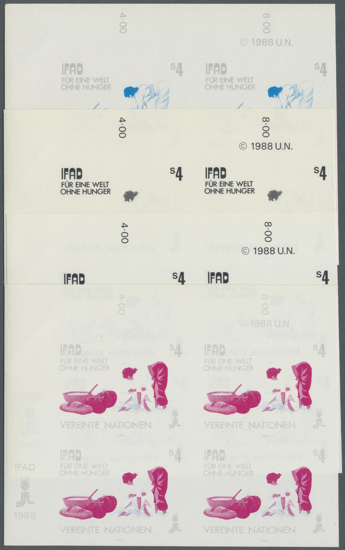 ** Vereinte Nationen - Wien: 1988. Progressive Proof (8 Phases) In Corner Blocks Of 4 For The 4s Value Of The Iss - Unused Stamps