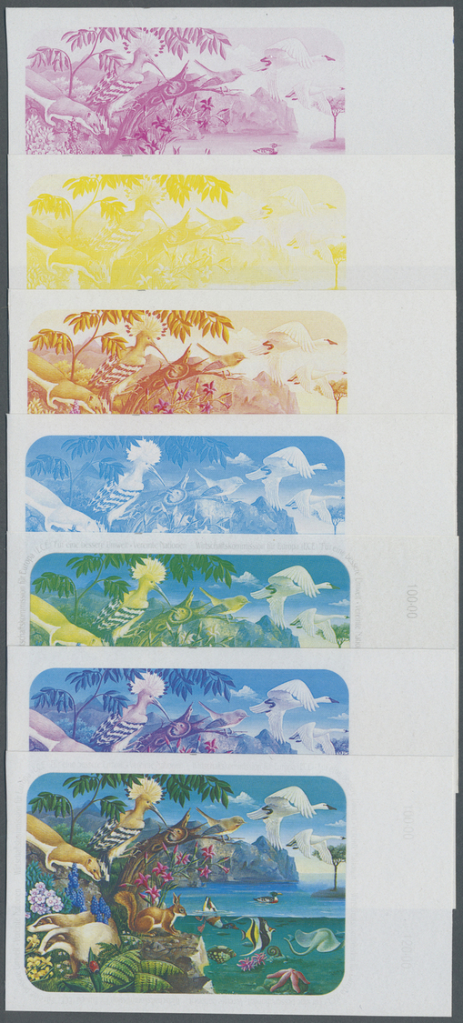 ** Vereinte Nationen - Wien: 1991. Progressive Proof (13 Phases) In Se-tenant Blocks Of 4 For The Complete Set "E - Unused Stamps