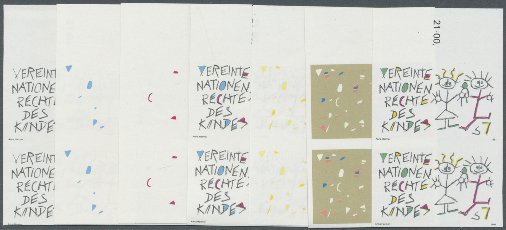 ** Vereinte Nationen - Wien: 1991. Progressive Proof (7 Phases) In Vertical Pairs For The 7s Value Of The Issue " - Neufs