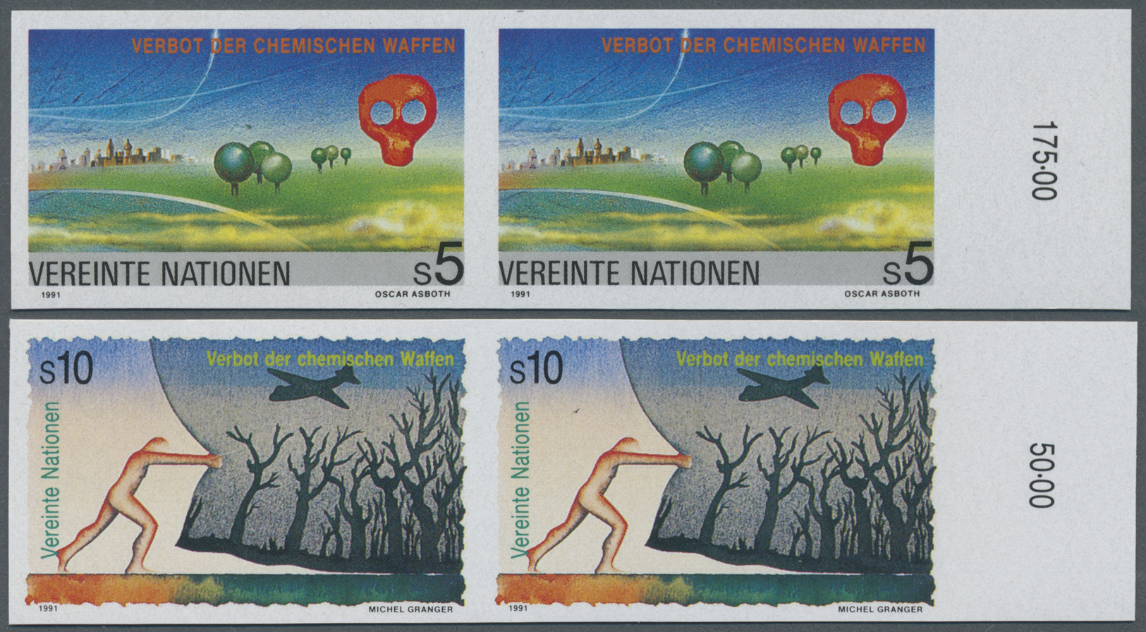 ** Vereinte Nationen - Wien: 1991. Complete Imperforate Set "Banning Of Chemical Weapons" In Horizontal Pairs Sho - Neufs