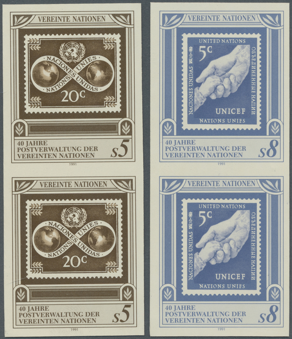 ** Vereinte Nationen - Wien: 1991. Complete Imperforate Set "UNPA, 40th Anniversary" In Vertical Pairs Showing "P - Neufs