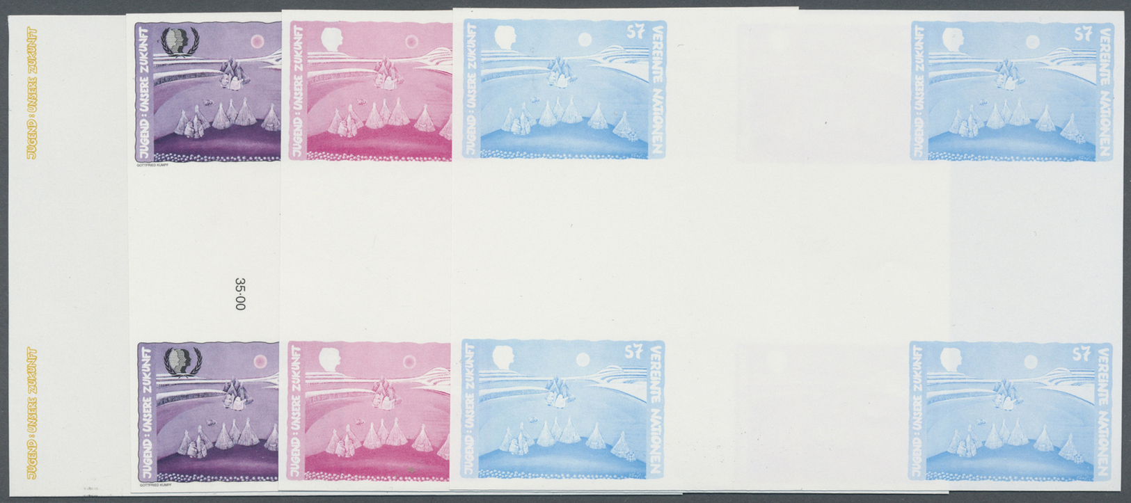 ** Vereinte Nationen - Wien: 1995. Probedruck In 6 Druckphasen Plus Ungezähnte In 4er-Herzstücken Für Den 7s Wert - Unused Stamps