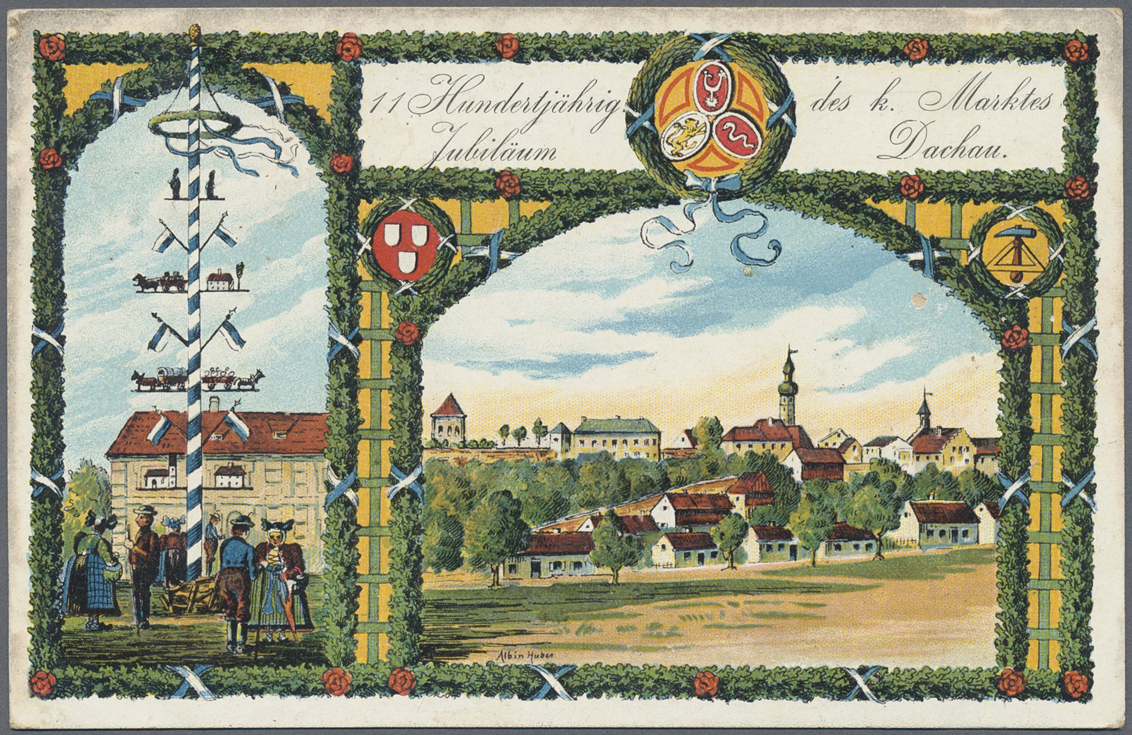 Ansichtskarten: Bayern: DACHAU (alte PLZ 8060), 5 Dekorative Historische Ansichtskarten, 3 Festpostk - Autres & Non Classés