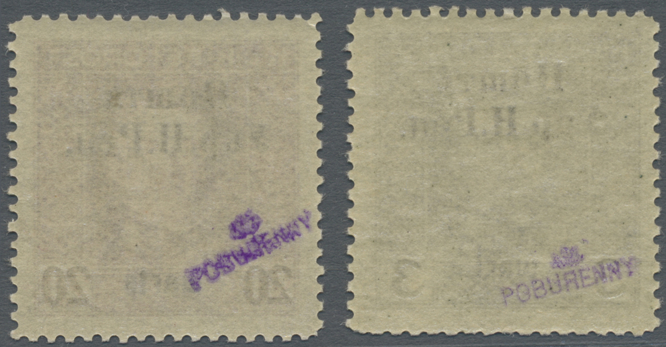 ** Westukraine: 1919, Sch On 3 H Black-olive And Sch On 20 H Lilac-brown Two Overprint Stamps, Mint Never Hinged, - Ukraine