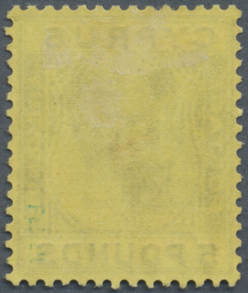 * Zypern: 1928. Freimarke Georg V 5 £ Schwarz Auf Gelb. Tadellos Zentriert Und Gezähnt. Enorm Frisches, Ungebrau - Autres & Non Classés