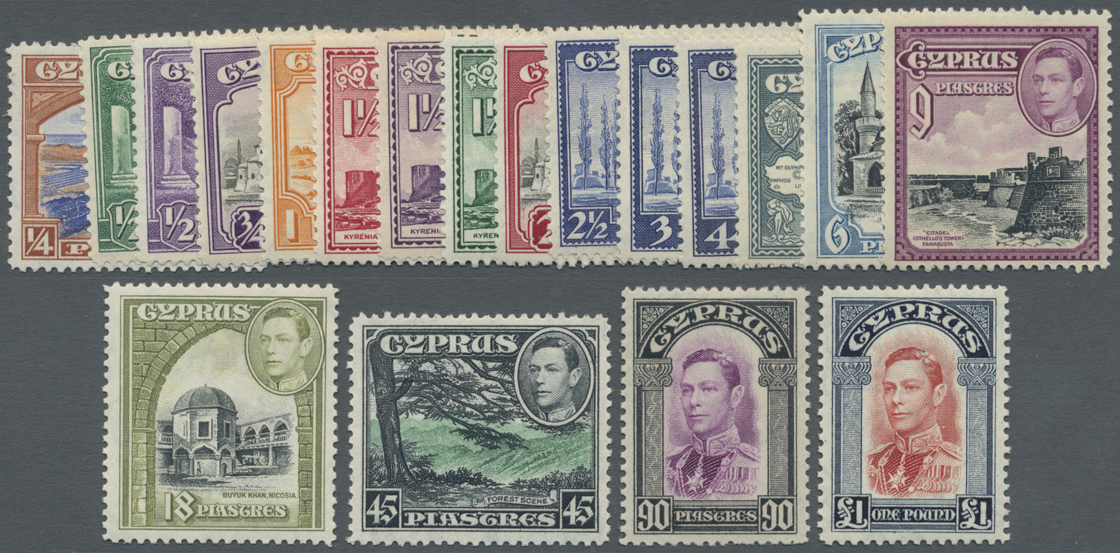 **/* Zypern: 1938/1951, KGVI Definitives Complete Set Of 19 Stamps, Mint Lightly Hinged With Some Stamps Never Hing - Autres & Non Classés