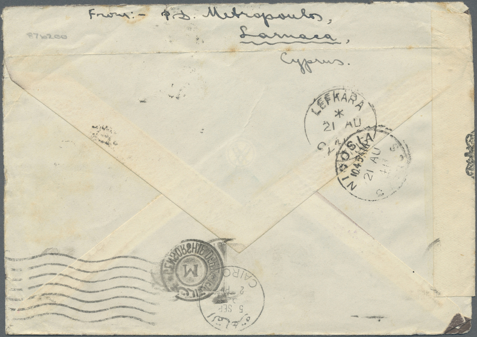 Br Zypern: 1941. Envelope (tears) Addressed To New Zealand Bearing SG 156, 2½p Blue Tied By Vavla/G.R. Rural Serv - Other & Unclassified