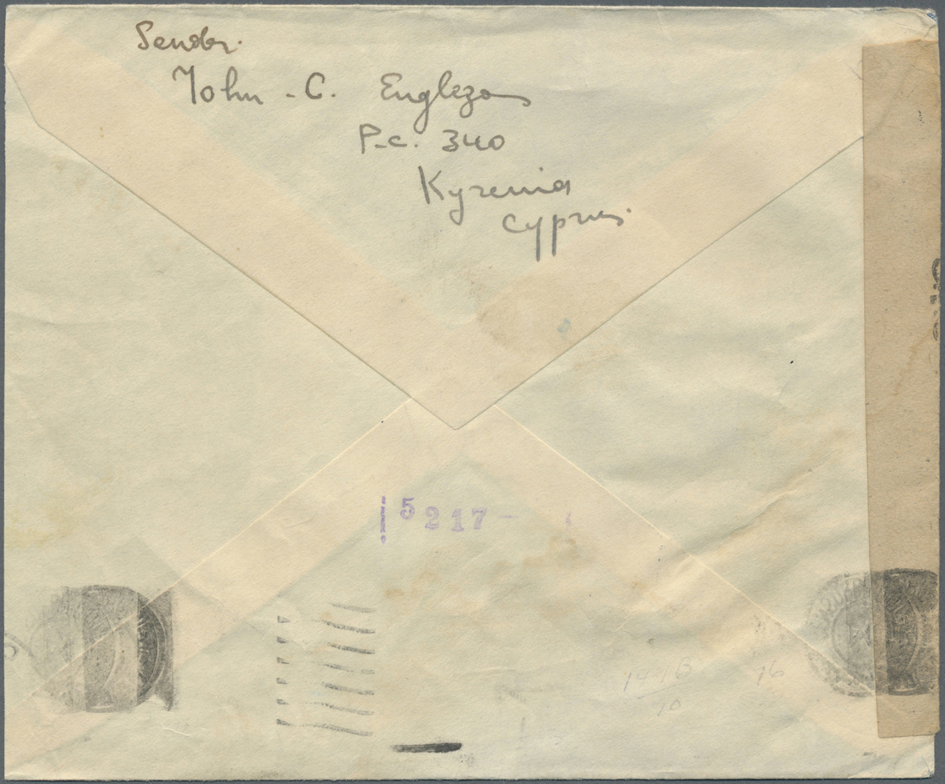 Br Zypern: 1942. Envelope Addressed To Rhodesia Bearing SG 155b, 2p Black And Carmine Tied By Paphos Double Ring - Other & Unclassified