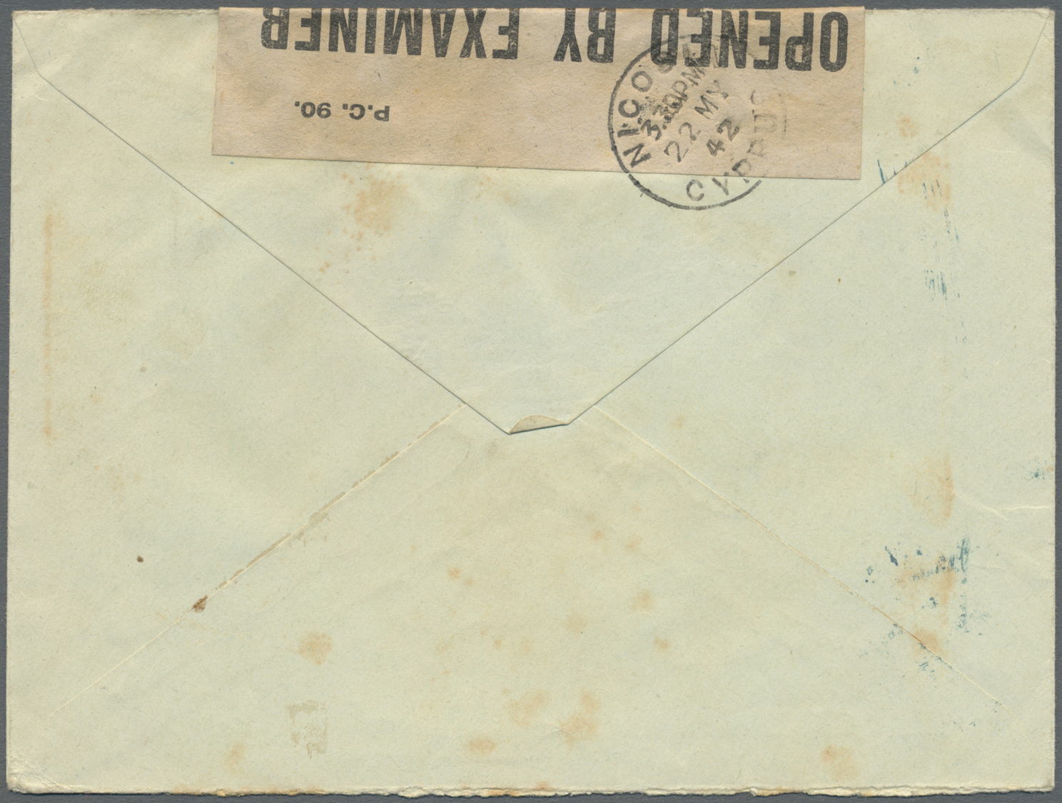 Br Zypern: 1942. Stampless Envelope Addressed To Cyprus Endorsed 'O.A.S.' With 'Depot Field Chief Censor' Cachet - Autres & Non Classés