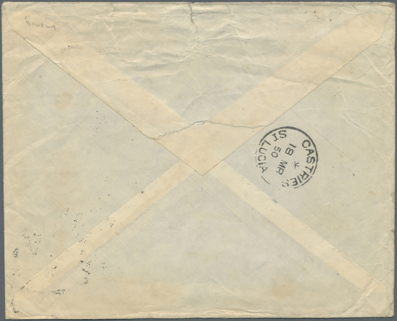 Br Zypern: 1950. Air Mail Envelope (tear At Top,creases) Addressed To St Lucia, British West Lndies Bearing SG 15 - Other & Unclassified