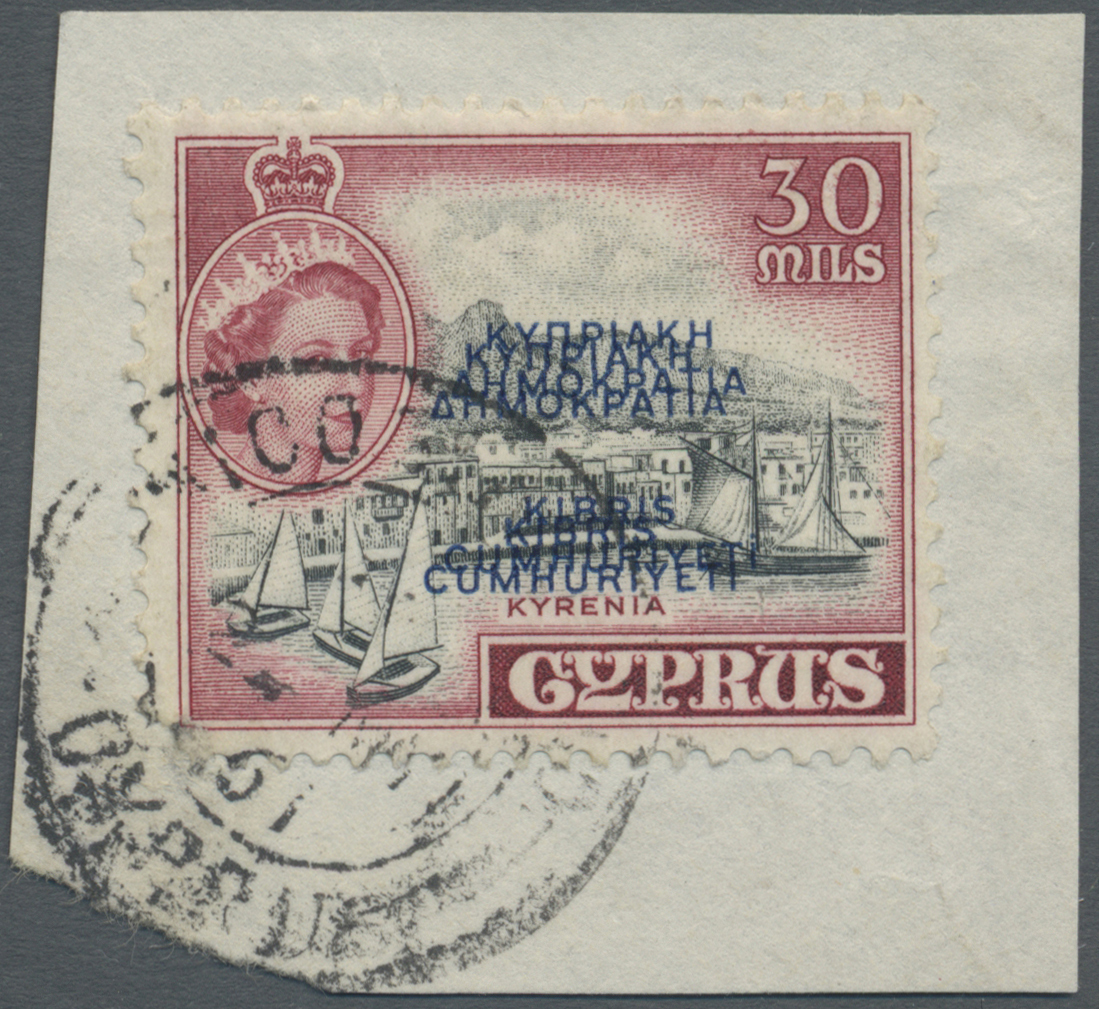 Brrst Zypern: 1960-61 "Republic" 30m. Black & Carmine-lake, Script Wmk, Perf 11½, With Greek And Turkish Overprint I - Autres & Non Classés