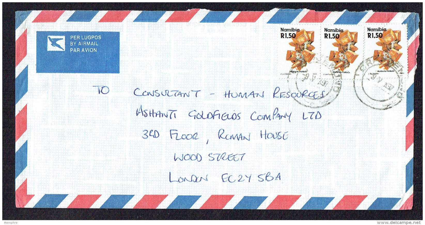 1997 Air Letter To UK  R1,50  Wulfenite Crystal X3 - Minerals - Namibia (1990- ...)